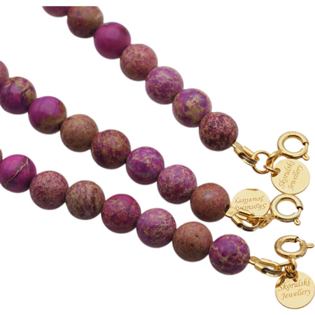 Naszyjnik - Jaspis cesarski różowy kulki i srebro złocone