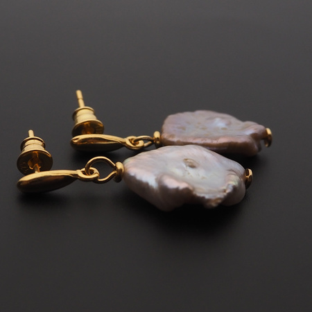 Kolczyki - fioletowe Perły Keshi w srebrze złoconym