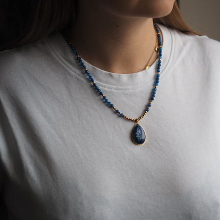 Naszyjnik z Kyanitem – ręcznie wykonany, srebro pozłacane 925