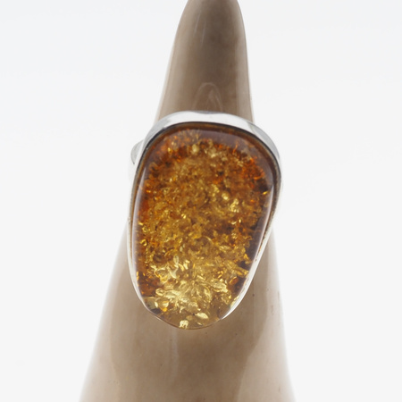 Pierścionek regulowany - Koniakowy Bursztyn w srebrze