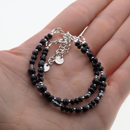 Bransoletka - Turmalin czarny, Hematyt i srebro