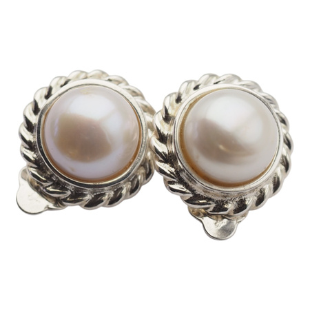 Klipsy - Perły białe koło w srebrze