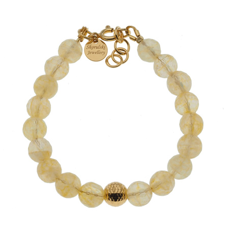 Bransoletka - Cytryn cięte kulki 8mm i srebro złocone