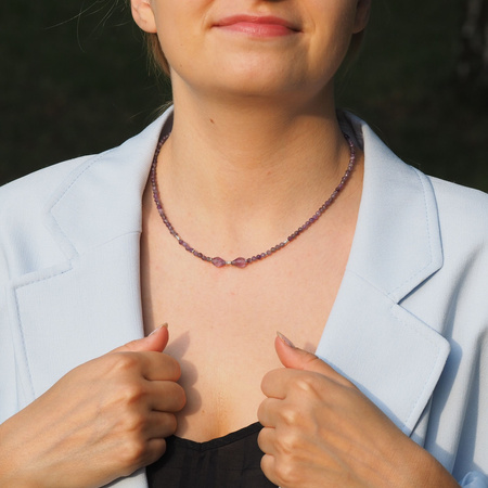 Naszyjnik regulowany - Ametyst fasetowany i srebro (41,5 cm + 3,5 cm)