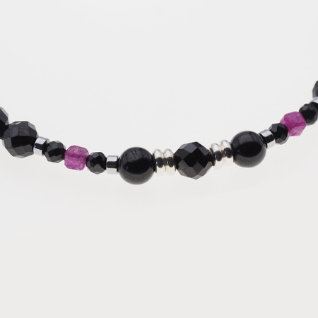 Bransoletka regulowana - Spinel, Rubin, Turmalin, Hematyt i srebro