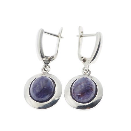 Kolczyki z owalnymi czaroitami w srebrze rodowanym