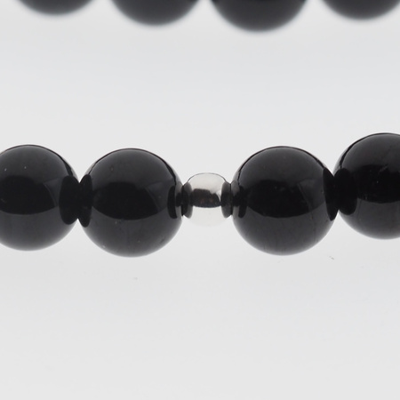 Naszyjnik - Turmalin czarne kulki, Hematyt i srebro