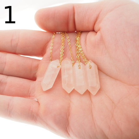 Naszyjnik - Kwarc Różowy sopel na łańcuszku srebrnym złoconym