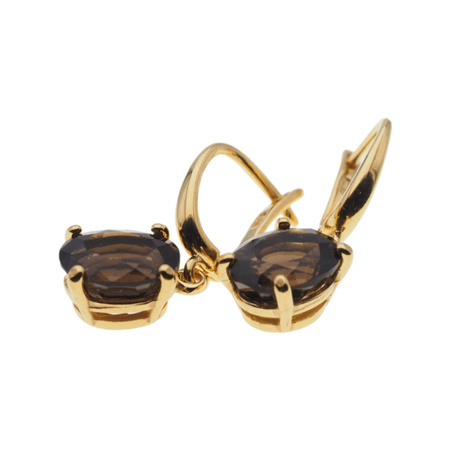 Kolczyki - Kwarc dymny owal (szlif diamentowy) w srebrze złoconym