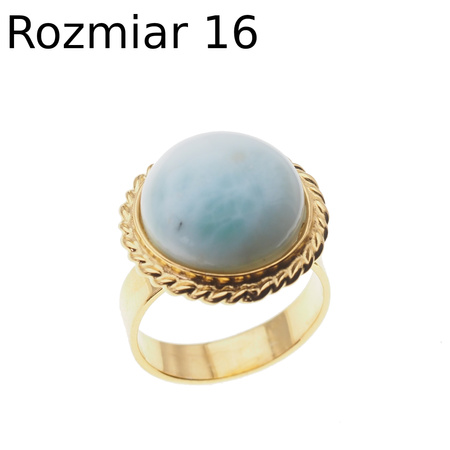 Pierścionek regulowany - okrągły Larimar w srebrze złoconym