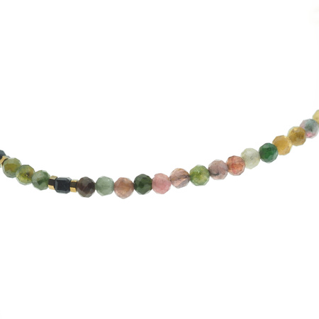 Bransoletka - cięty Turmalin kolorowy. Hematyt i srebro złocone