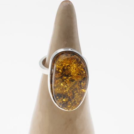 Pierścionek regulowany z Bursztynem Zielonym w srebrze