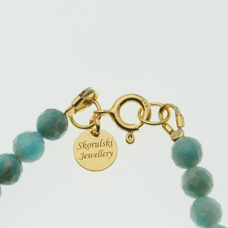Bransoletka 18,3 cm - Amazonit fasetowane kulki i srebro złocone