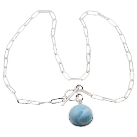 Naszyjnik na łańcuszku młotkowanym - wisiorek larimar okrągły 18mm w srebrze