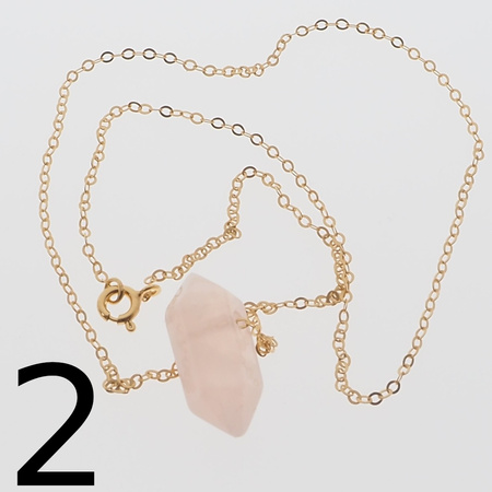 Naszyjnik - Kwarc Różowy sopel na łańcuszku srebrnym złoconym