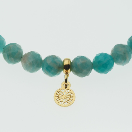 Bransoletka 18,3 cm - Amazonit fasetowane kulki i srebro złocone