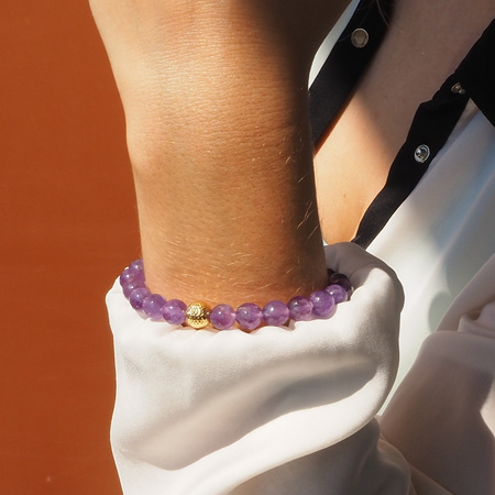 Bransoletka - Ametyst fasetowane kulki 8mm i srebro złocone