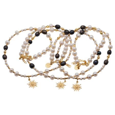 Naszyjnik - Białe, granatowe Perły hodowane i srebro złocone