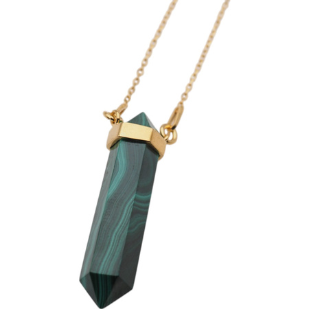 Naszyjnik - Malachit sopel w okuciu na łańcuszku złoconym