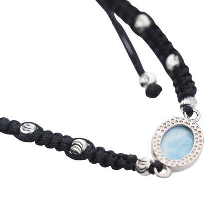 Bransoletka z Larimarem – ręcznie pleciona makrama, srebro 925