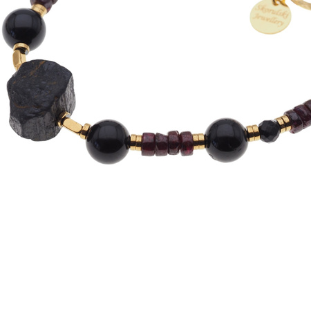Bransoletka - Turmalin czarny, Granat i srebro złocone