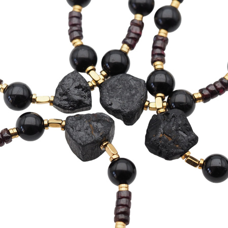 Bransoletka - Turmalin czarny, Granat i srebro złocone