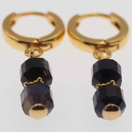 Kolczyki wiszące - Iolit wielościan w srebrze złoconym