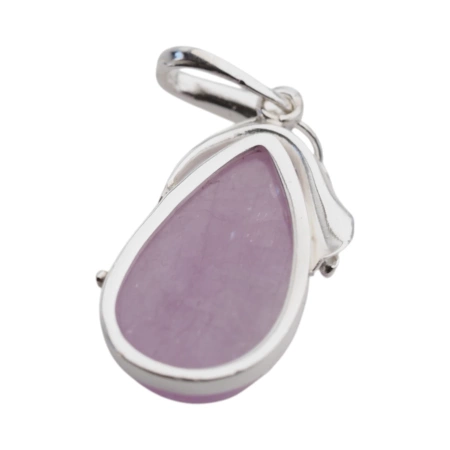 Zawieszka - Kunzyt łza w srebrze z liśćmi