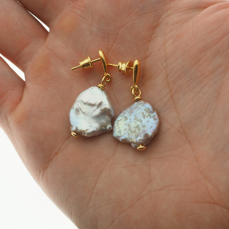 Kolczyki - fioletowe Perły Keshi w srebrze złoconym