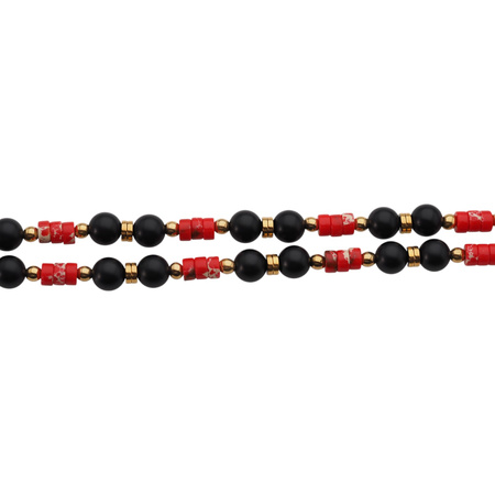 Bransoletka z czerwonym Jaspisem cesarskim i Onyksem – srebro pozłacane 24k