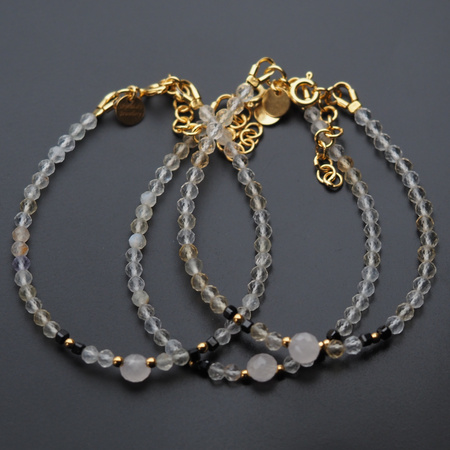 Bransoletka obfitości i miłości - Cytryn, Turmalin czarny, Kwarc Różowy i srebro złocone