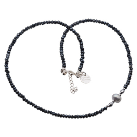 Naszyjnik - Spinel, Perły, Hematyt i srebro