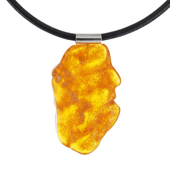 Naszyjnik na rzemieniu - surowy Bursztyn mleczny