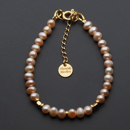 Bransoletka - Perły hodowane różowe i srebro złocone