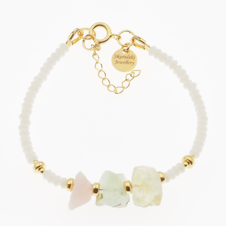 Bransoletka regulowana - Koral biały i surowe kamienie - Prehnit, Cytryn, Ametyst