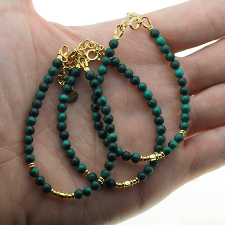 Bransoletka - malachit kulki i srebro złocone
