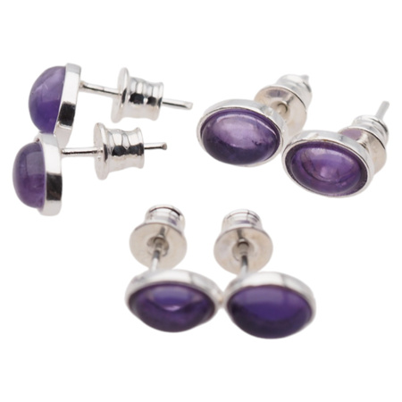 Kolczyki sztyfty z owalnymi ametystami w srebrze