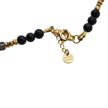 Naszyjnik z Labradorytem, Turmalinem i Kwarcem Dymnym – ręcznie wykonany, srebro pozłacane 925