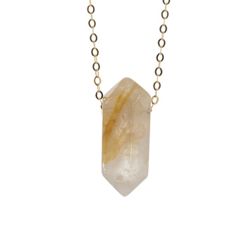 Naszyjnik - Cytryn (Kwarc Żółty) sopel  na łańcuszku srebrnym złoconym