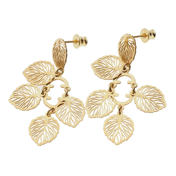 Kolczyki na wiszących sztyftach- liście i srebro złocone