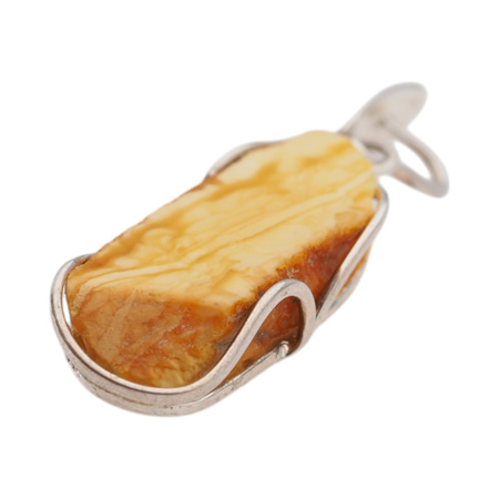 Zawieszka - surowy Bursztyn mleczny plastry w srebrze 