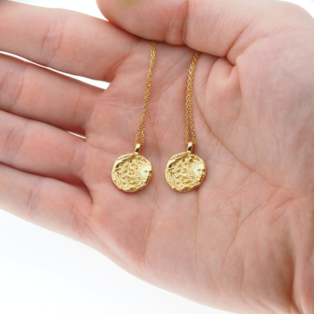 Naszyjnik z młotkowaną blaszką - księżyc, słońce i srebro złocone