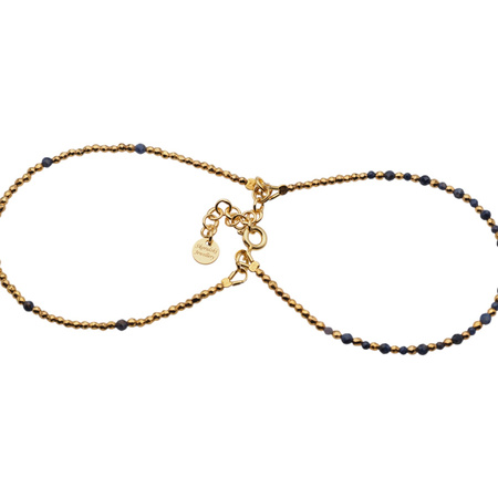 Bransoletka podwójna znak zodiaku ryby - Szafir, Hematyt i srebro złocone