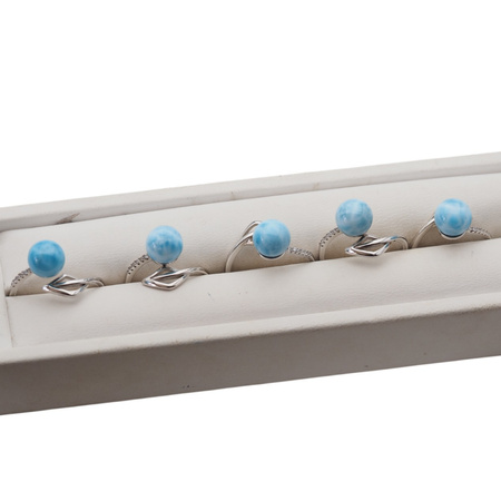 Pierścionek regulowany - okrągły Larimar i cyrkonie w srebrze rodowanym