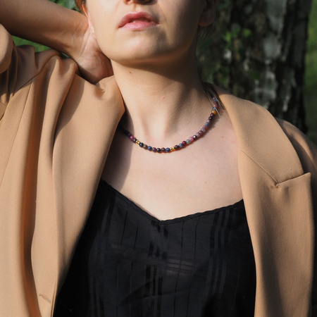 Naszyjnik - Rubin i Szafir fasetowane kulki i srebro złocone