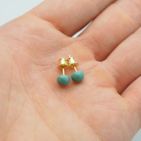 Kolczyki sztyfty z okrągłymi Turkusami w srebrze złoconym