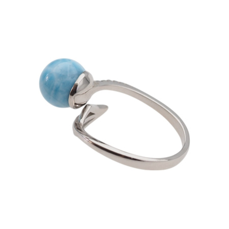 Pierścionek regulowany - okrągły Larimar i cyrkonie w srebrze rodowanym