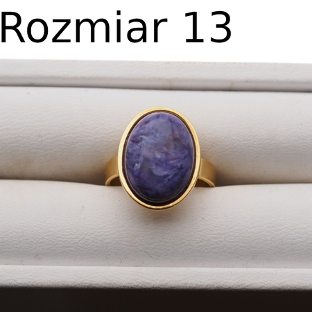 Pierścionek regulowany z Czaroitem w srebrze podwójnie złoconym