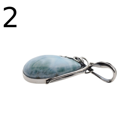 Zawieszka - larimar łza w srebrze oksydowanym z liśćmi