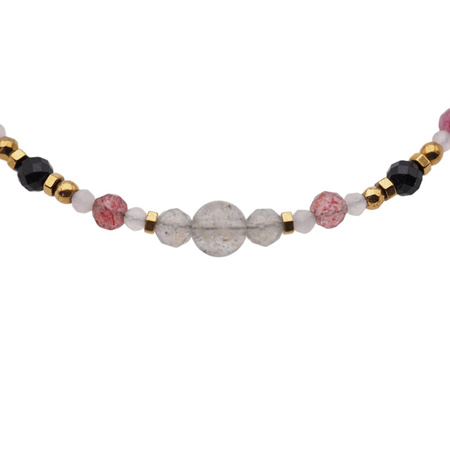 Bransoletka mix - Turmalin, labradoryt, kwarc różowy i srebro złocone